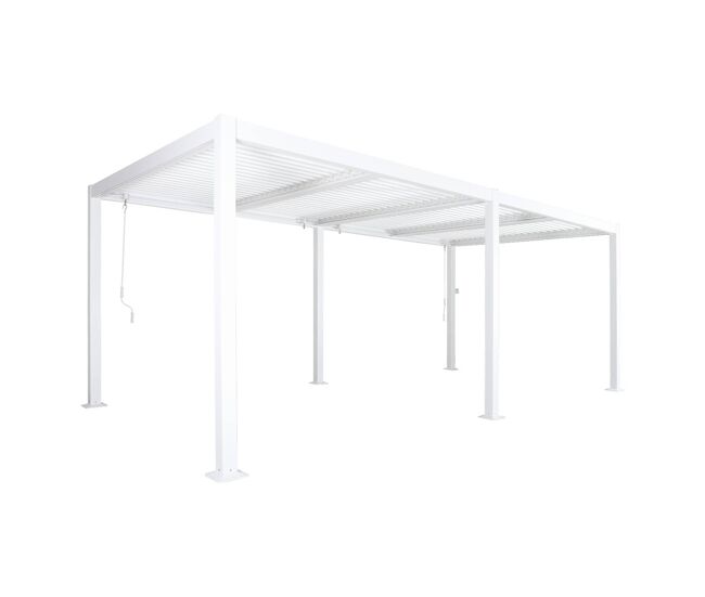 Pérgola bioclimática 3x6m de aluminio y acero con lamas orientables blanco - 574x292x231 cm