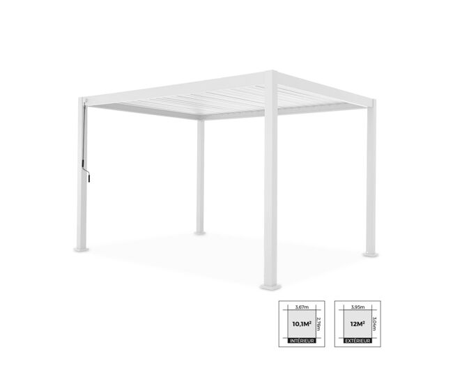 Pérgola bioclimática 3x4m de aluminio con lamas orientables, triomphe 3x4m, blanco, 400x300x240 cm