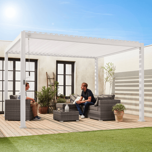 Pérgula bioclimática 3x4m com lâminas ajustáveis, Triomphe 3x4m, Branco, 400x300x240 cm