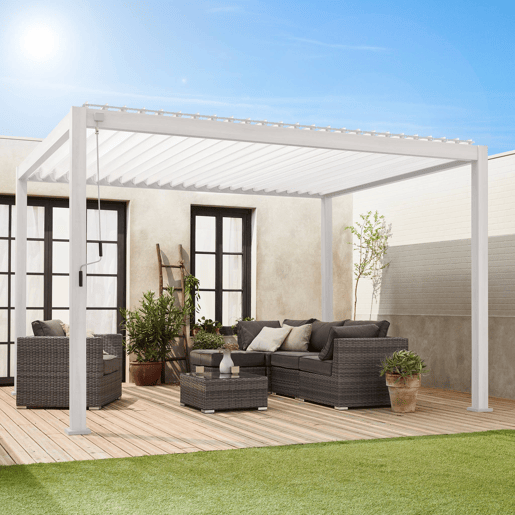 Pérgula bioclimática 3x4m com lâminas ajustáveis, Triomphe 3x4m, Branco, 400x300x240 cm