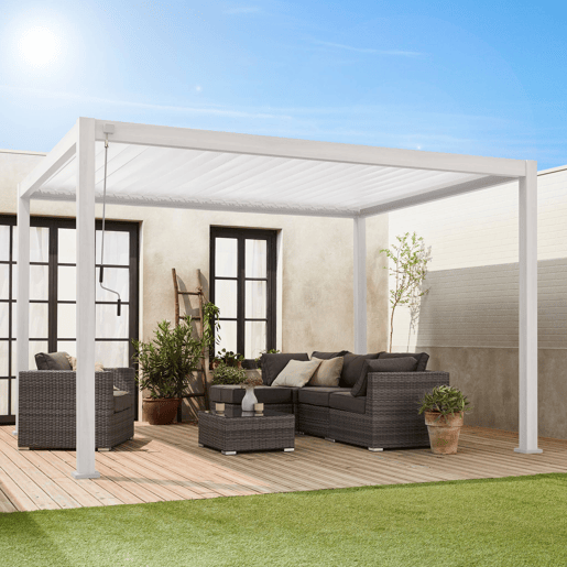 Pérgula bioclimática 3x4m com lâminas ajustáveis, Triomphe 3x4m, Branco, 400x300x240 cm