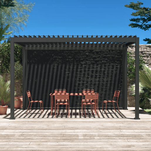 Pérgola bioclimática 3x4m + toldo 4m, Triomphe 3x4m + acessório, Antracite, 400x300x250 cm