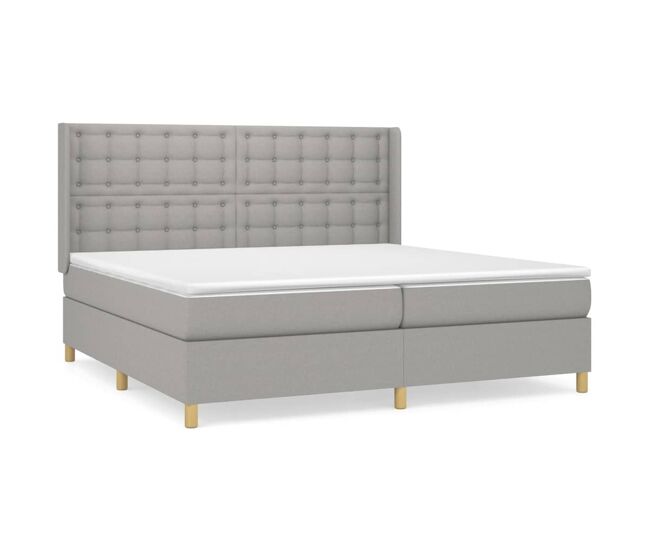 Cama box spring con colchón tela gris claro 200x200 cm botones