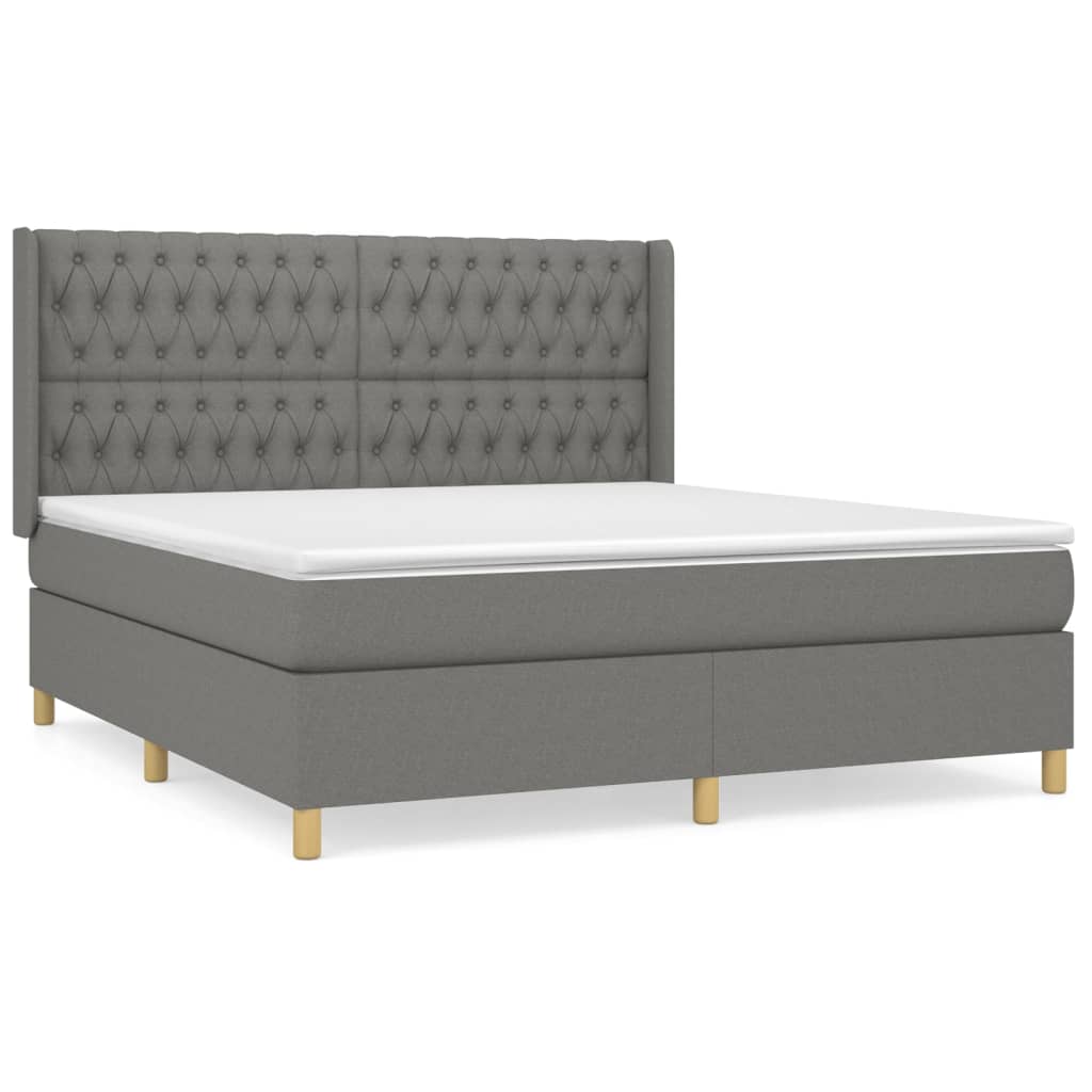 Cama box spring con colchón tela gris oscuro 180x200 cm diseño de botones