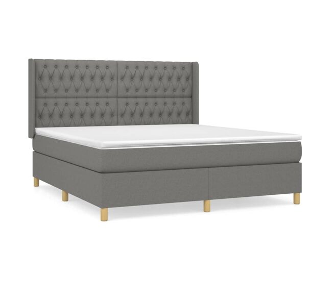 Cama box spring con colchón tela gris oscuro 180x200 cm diseño de botones