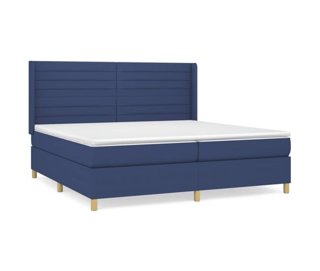 Cama box spring con colchón tela azul 200x200 cm rayas horizontales