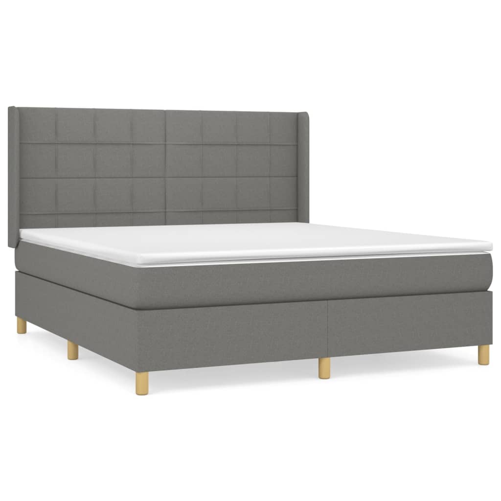 cama box spring con colchon tela gris oscuro 180x200 cm bloques con cuadros