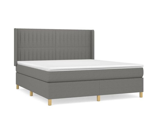Cama box spring con colchón tela gris oscuro 180x200 cm rayas verticales
