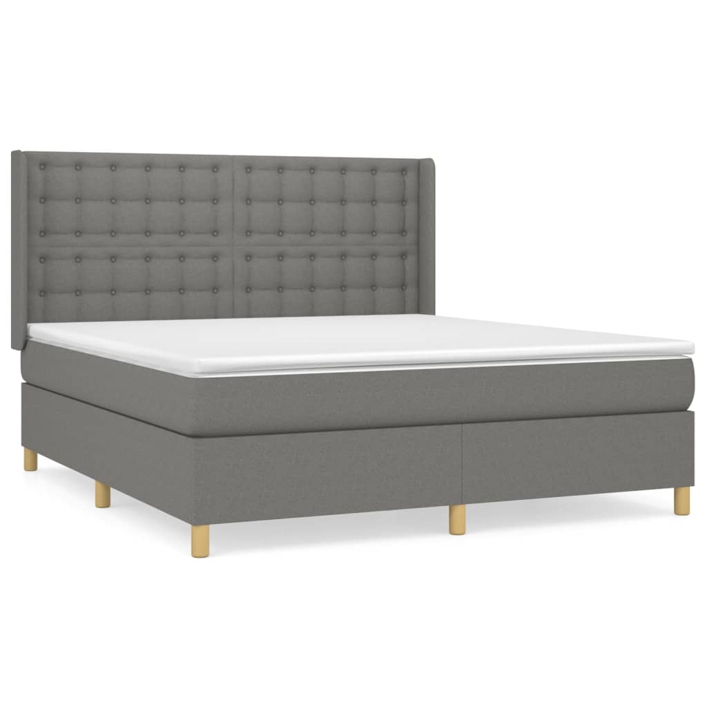 Cama box spring con colchón tela gris oscuro 160x200 cm botones