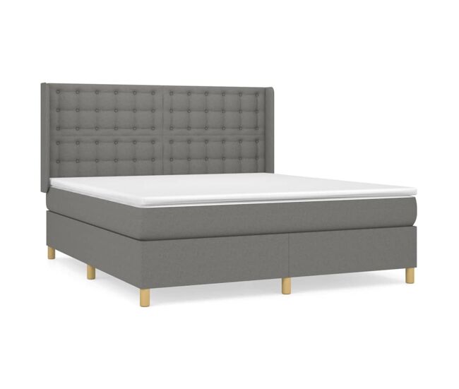 Cama box spring con colchón tela gris oscuro 160x200 cm botones