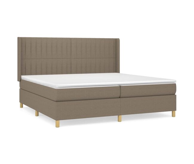 Cama box spring con colchón tela gris taupe 200x200 cm rayas verticales