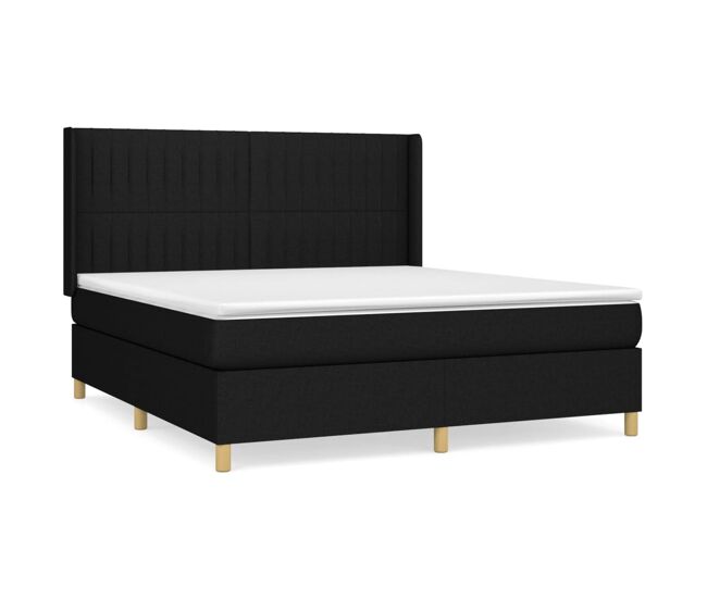 Cama box spring con colchón tela negro 180x200 cm rayas verticales