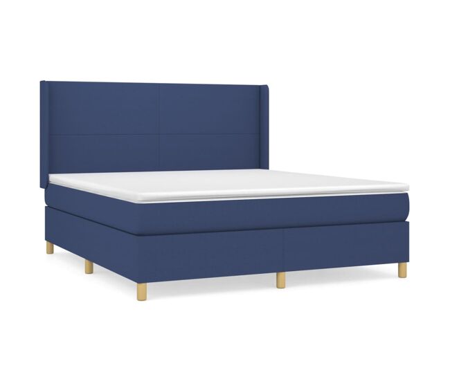 Cama box spring con colchón tela azul 180x200 cm diseño plano