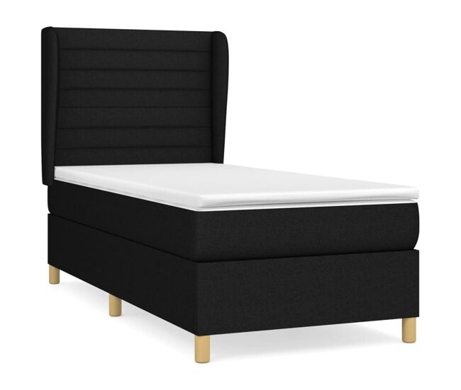 Cama box spring con colchón tela negro 80x200 cm rayas horizontales