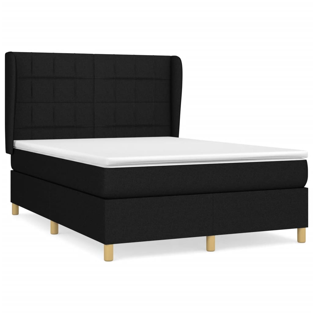 Cama box spring con colchón tela negro 140x190 cm bloques con cuadros