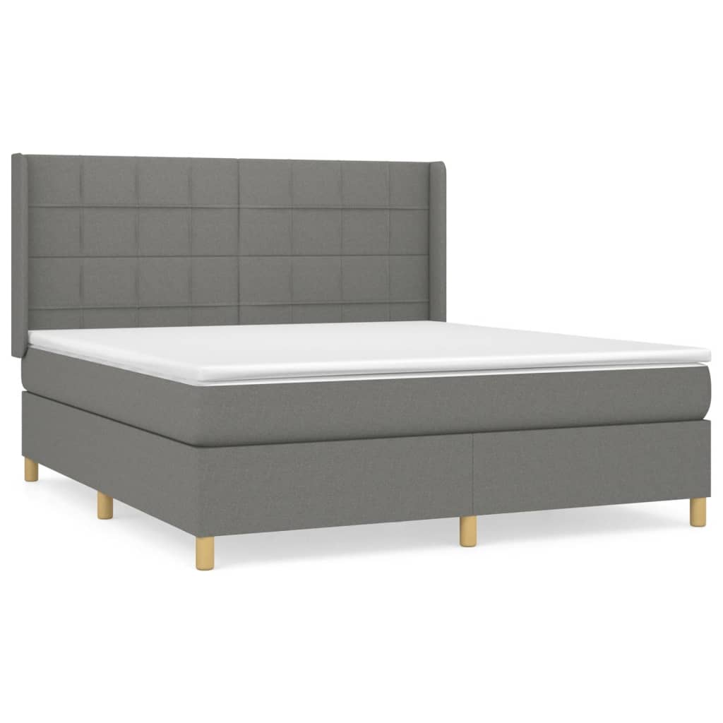 cama box spring con colchon tela gris oscuro 160x200 cm bloques con cuadros