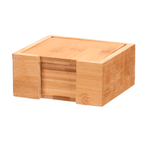 Conjunto de 6 bases para copos quadradas de bambu que suportam a coleção KINVARA