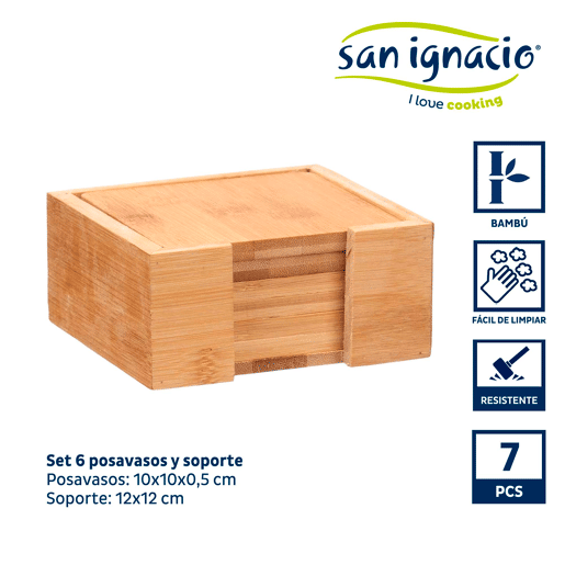 Conjunto de 6 bases para copos quadradas de bambu que suportam a coleção KINVARA
