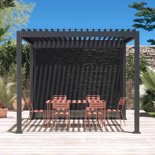 Cortina lateral de 3m para pérgola Triomphe bioclimática, Triomphe toldo 3m, Antracite, 300x300x236 cm
