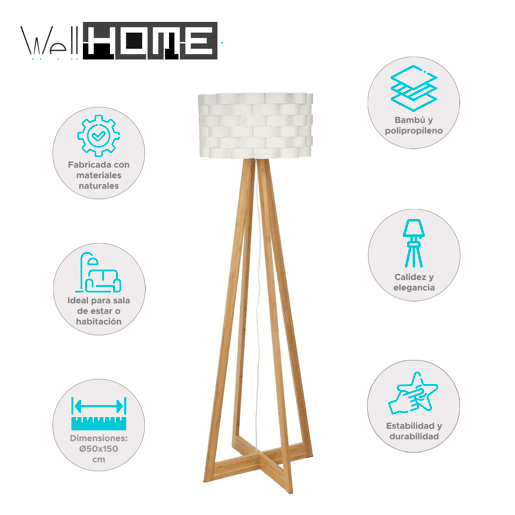 WELL HOME - Candeeiro de pé em bambu branco Ø50x150cm WELL HOME - Candeeiro de pé em bambu branco Ø50x150cm