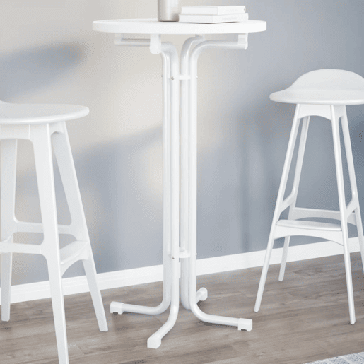 vidaXL Mesa de bar Ø60x110 cm derivados de madeira e aço branco vidaXL Mesa de bar Ø60x110 cm derivados de madeira e aço branco