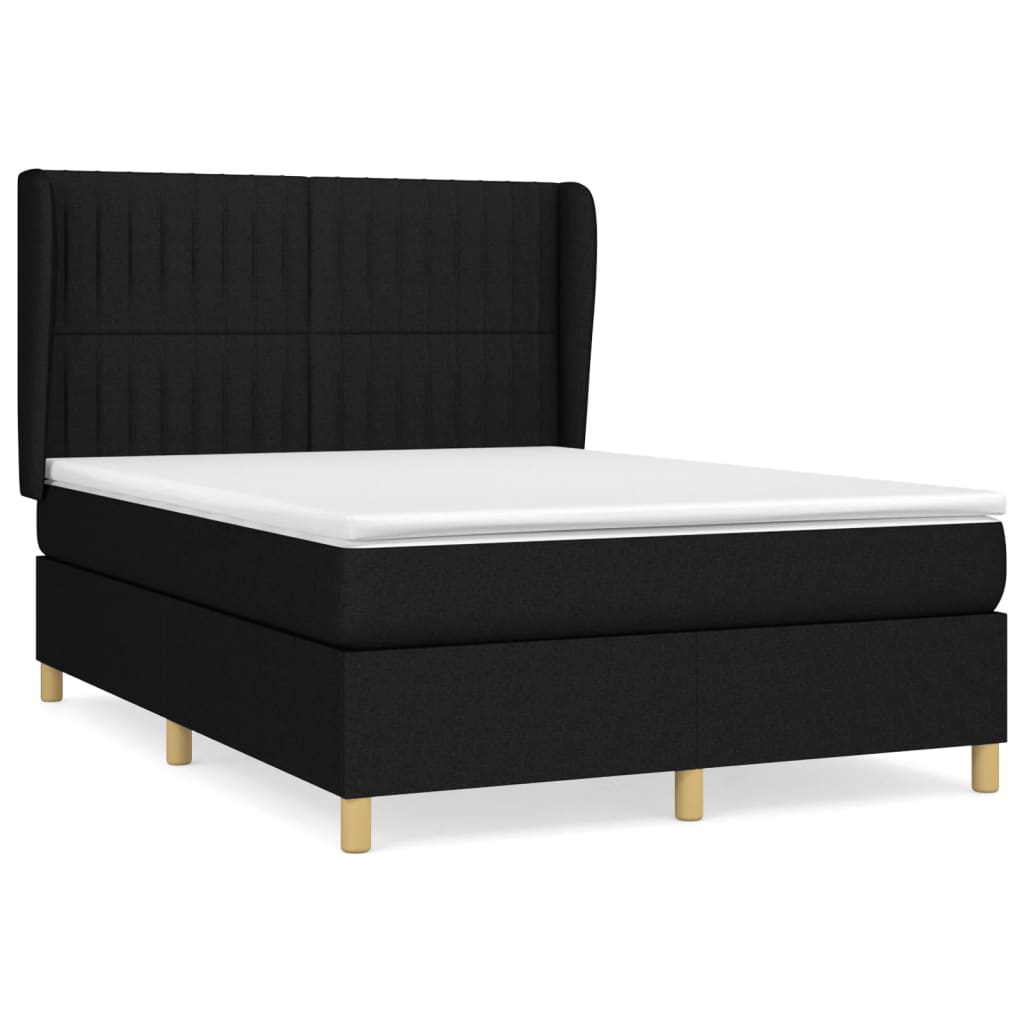 Cama box spring con colchón tela negro 140x190 cm rayas verticales