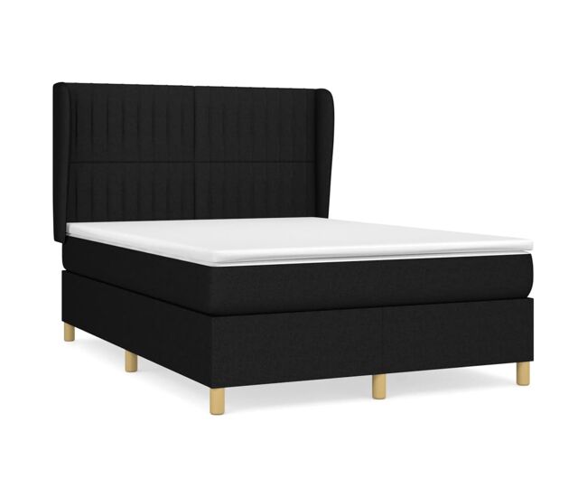 Cama box spring con colchón tela negro 140x190 cm rayas verticales