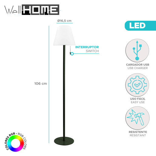 Well Home Lâmpada Ø16,5x106cm para uso externo recarregável