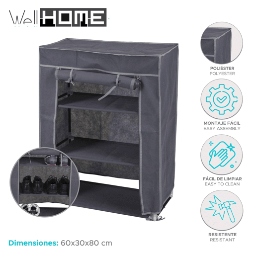 WELL HOME - Caixa de arrumação em poliéster cinza 60x30x80cm