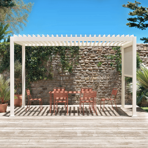 Pérgola bioclimática 3x4m Triomphe e 3m toldo, Triomphe 3x4m + acessório, Branco, 400x300x250 cm