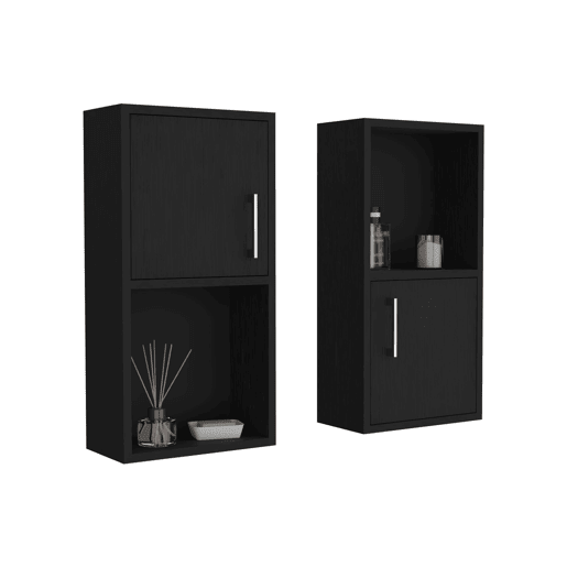 Conjunto de móveis auxiliares de casa de banho em melamina com 4 prateleiras e 2 portas, preto, 60.1 cm X 30 cm X 16 cm