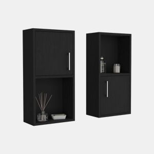 Conjunto de móveis auxiliares de casa de banho em melamina com 4 prateleiras e 2 portas, preto, 60.1 cm X 30 cm X 16 cm
