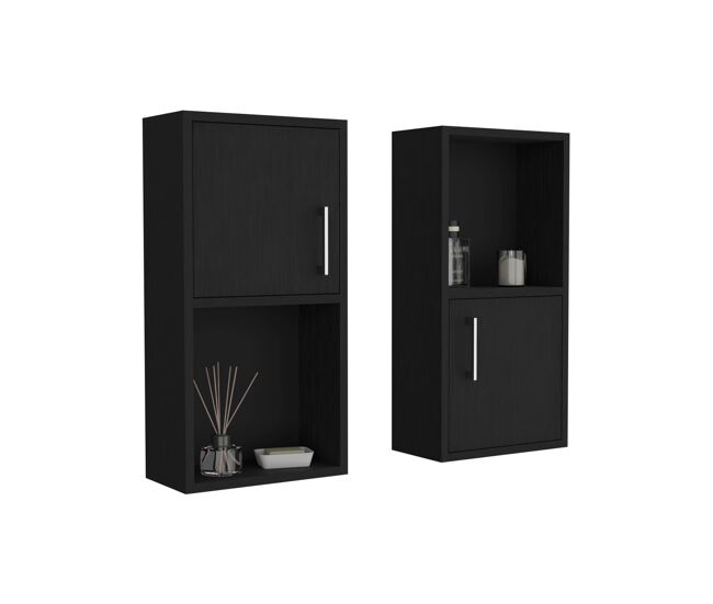 Set de muebles auxiliares de baño en melamina con 4 estantes y 2 puertas , negro , 60.1 cm x 30 cm x 16 cm