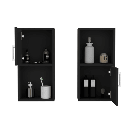 Conjunto de móveis auxiliares de casa de banho em melamina com 4 prateleiras e 2 portas, preto, 60.1 cm X 30 cm X 16 cm