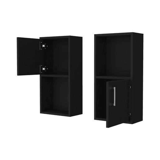 Conjunto de móveis auxiliares de casa de banho em melamina com 4 prateleiras e 2 portas, preto, 60.1 cm X 30 cm X 16 cm