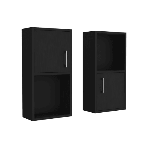 Conjunto de móveis auxiliares de casa de banho em melamina com 4 prateleiras e 2 portas, preto, 60.1 cm X 30 cm X 16 cm