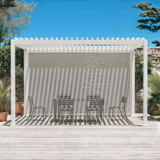 Pérgola bioclimática 3x4m + toldo 4m, Triomphe 3x4m + acessório, Branco, 400x300x250 cm
