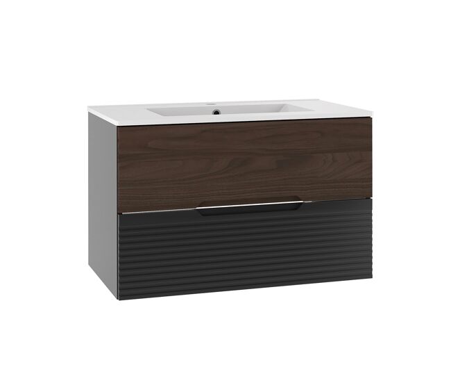 Mueble lavabo individual encastrado 80cm sylla negro y madera