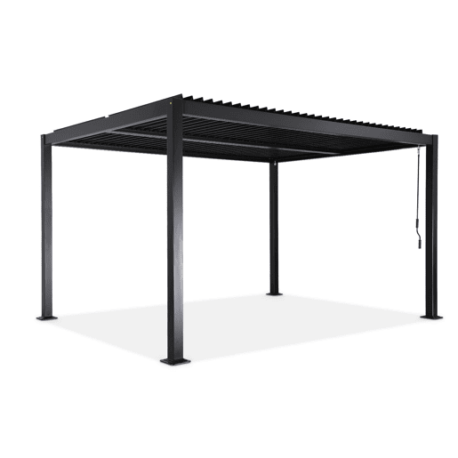 Pérgola bioclimática 3x4m alumínio e aço lâminas orientáveis, Palace 3x4m, Preto, 392x292x211 cm
