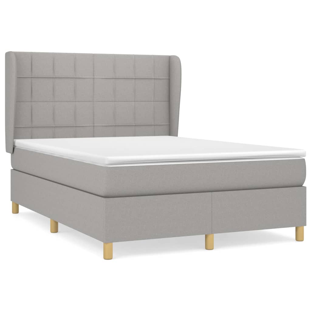 cama box spring con colchon tela gris claro 140x190 cm bloques con cuadros
