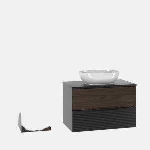 Conjunto móvel lavatório simples 80cm coluna Sylla Preto madeira