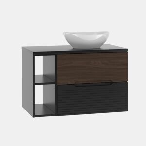 Móvel lavatório simples 80cm 2 nichos Sylla Preto madeira
