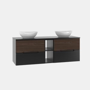Móvel de toucador duplo 140cm nicho Sylla Preto e madeira