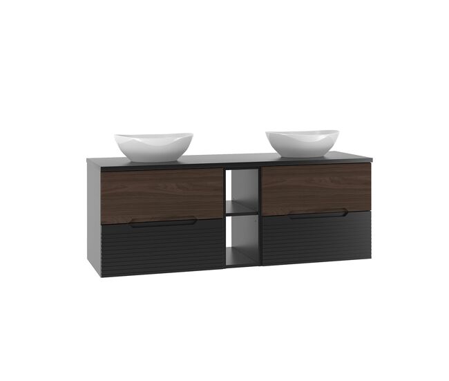 Mueble doble lavabo 140cm compartimiento sylla negro y madera