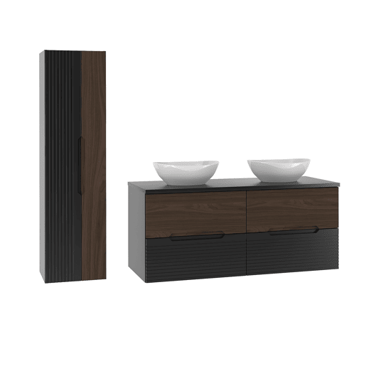 Conjunto lavatório duplo 120cm coluna Sylla Preto madeira