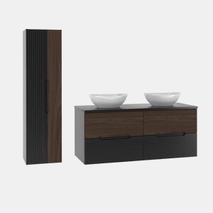 Conjunto lavatório duplo 120cm coluna Sylla Preto madeira