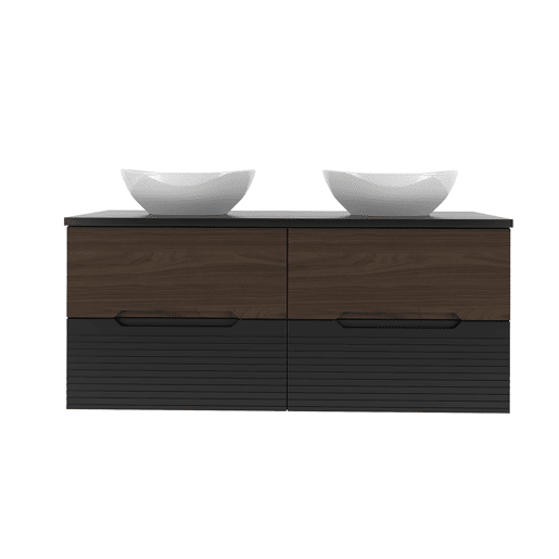 Conjunto lavatório duplo 120cm coluna Sylla Preto madeira