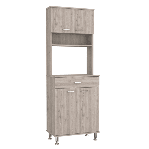 Despensa de cozinha Della em melamina com 5 prateleiras, 4 portas, espaço para micro-ondas e 1 gaveta , cinzento , 169 cm X 60 cm X 35 cm Despensa de cozinha Della em melamina com 5 prateleiras, 4 portas, espaço para micro-ondas e 1 gaveta , cinzento , 169 cm X 60 cm X 35 cm