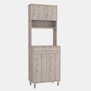Despensa de cozinha Della em melamina com 5 prateleiras, 4 portas, espaço para micro-ondas e 1 gaveta , cinzento , 169 cm X 60 cm X 35 cm
