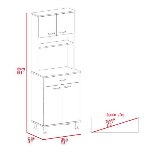 Despensa de cozinha Della em melamina com 5 prateleiras, 4 portas, espaço para micro-ondas e 1 gaveta , cinzento , 169 cm X 60 cm X 35 cm Despensa de cozinha Della em melamina com 5 prateleiras, 4 portas, espaço para micro-ondas e 1 gaveta , cinzento , 169 cm X 60 cm X 35 cm